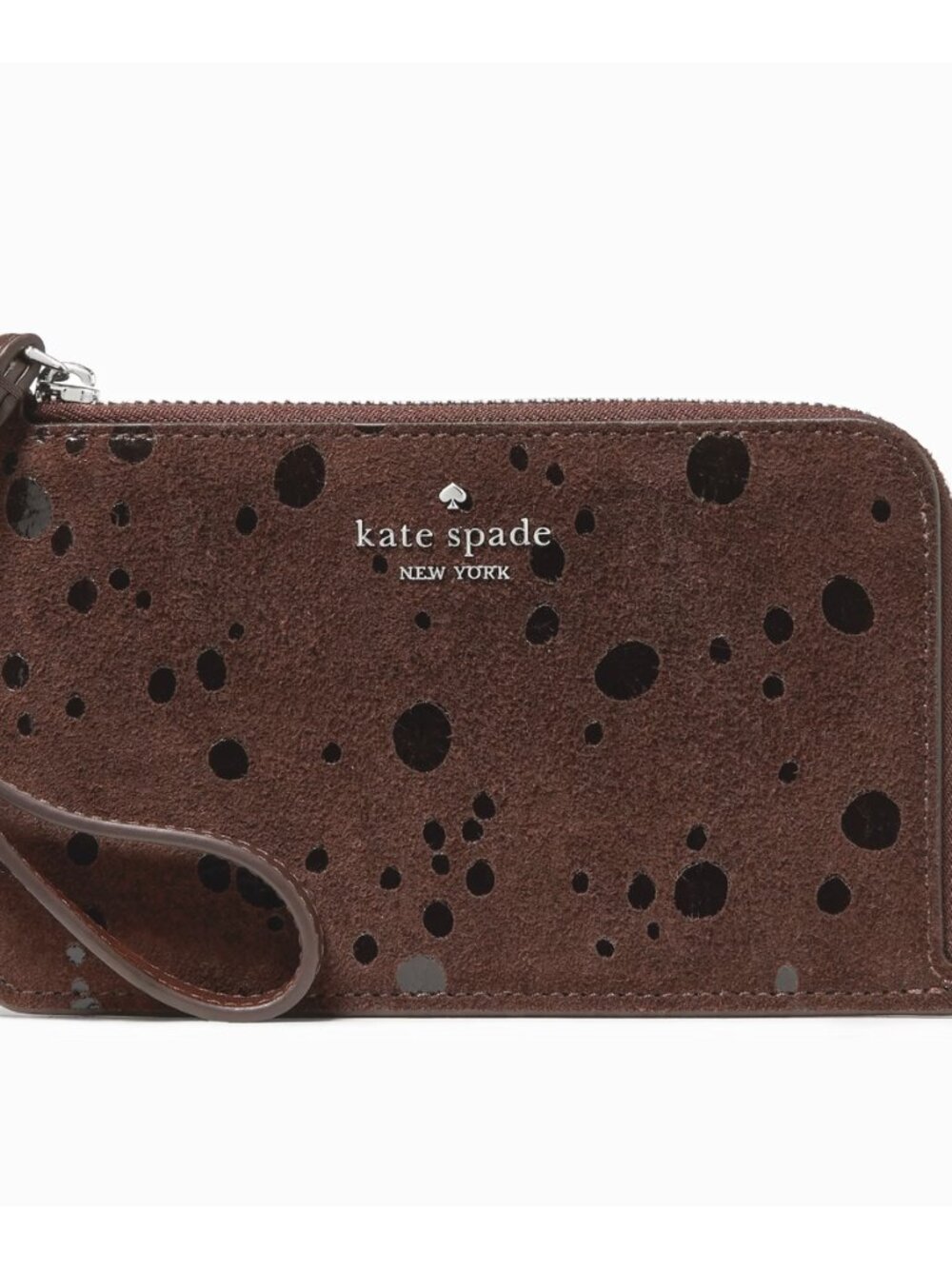 New Kate Spade Lucy Suede Dots Small Wristlet Hot Fudge